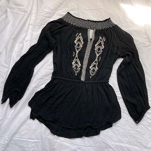 Black embroidered island top